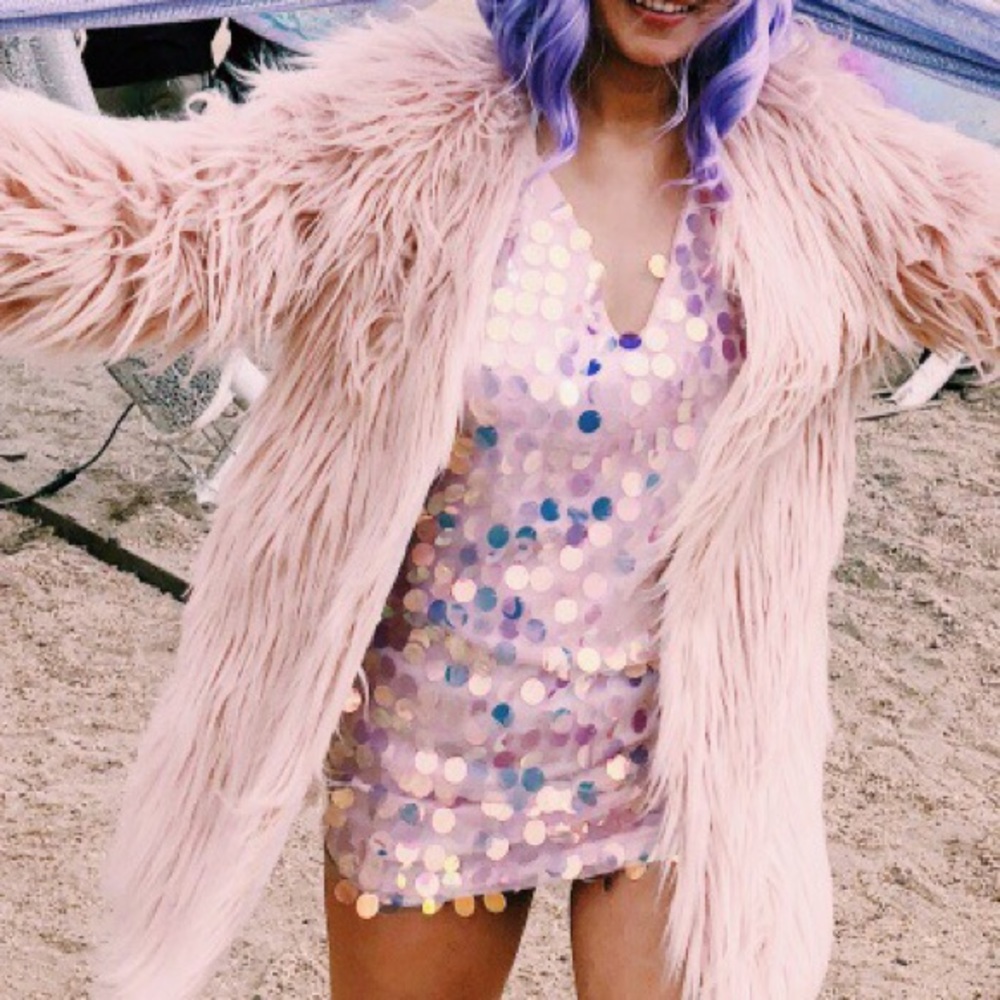 Baby pink fur coat